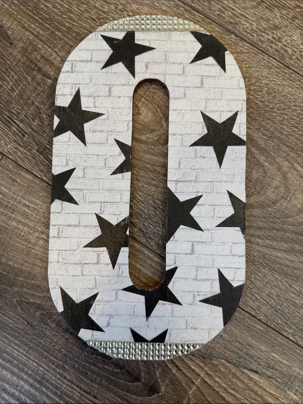 Star Print Wooden Letter O with Rhinestone Accents